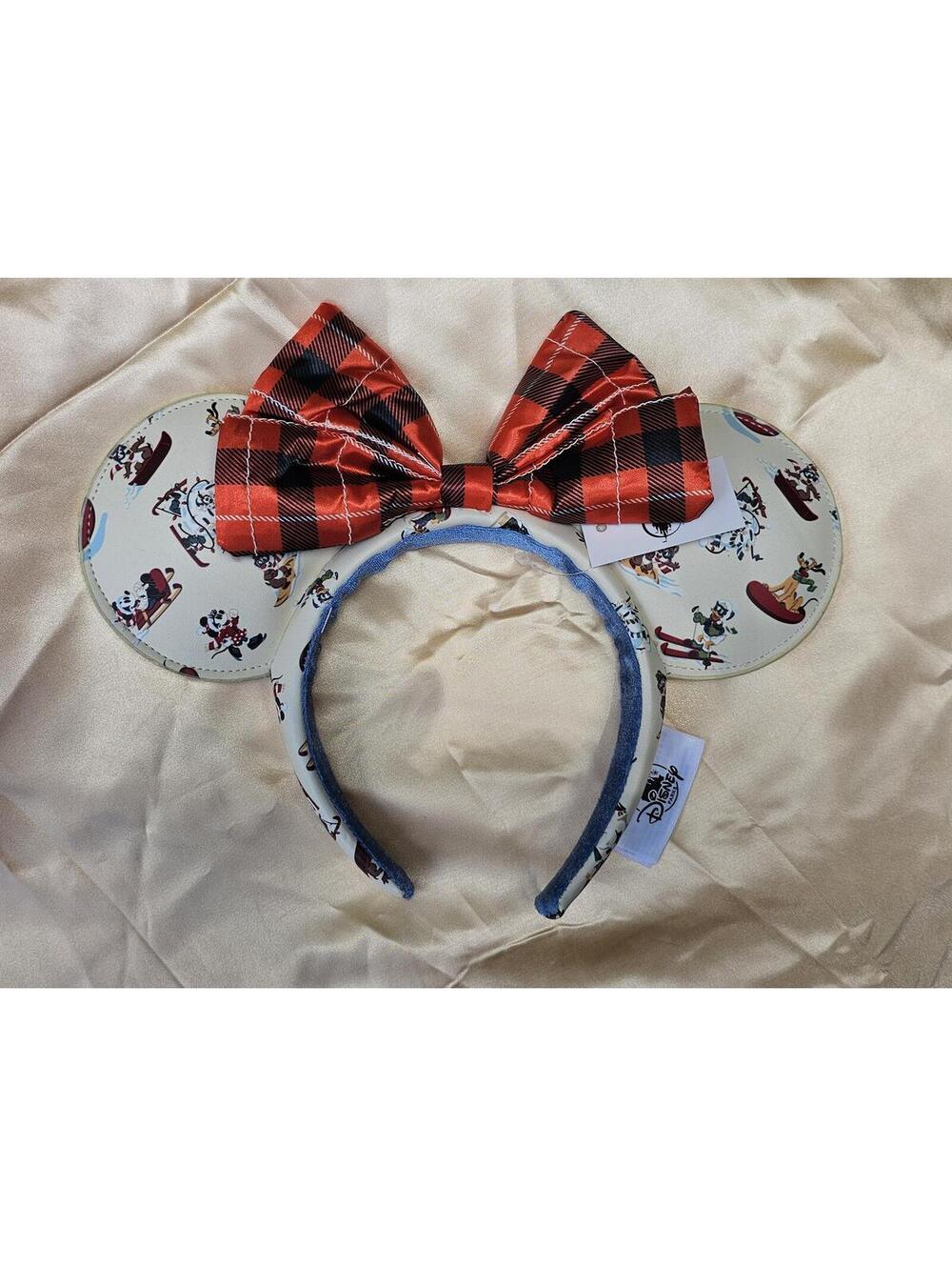 Vintage Christmas Lodge Snow Mickey Mouse Minnie Ears Bow Headband Gifts